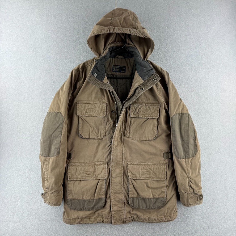 Vintage Abercrombie‎ Jacket Mens Small Brown Full Zip Military Parka Insulated